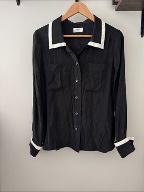 FRAME Silk Black Blouse with White Trim size Medium
